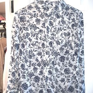 Navy and white paisley button down